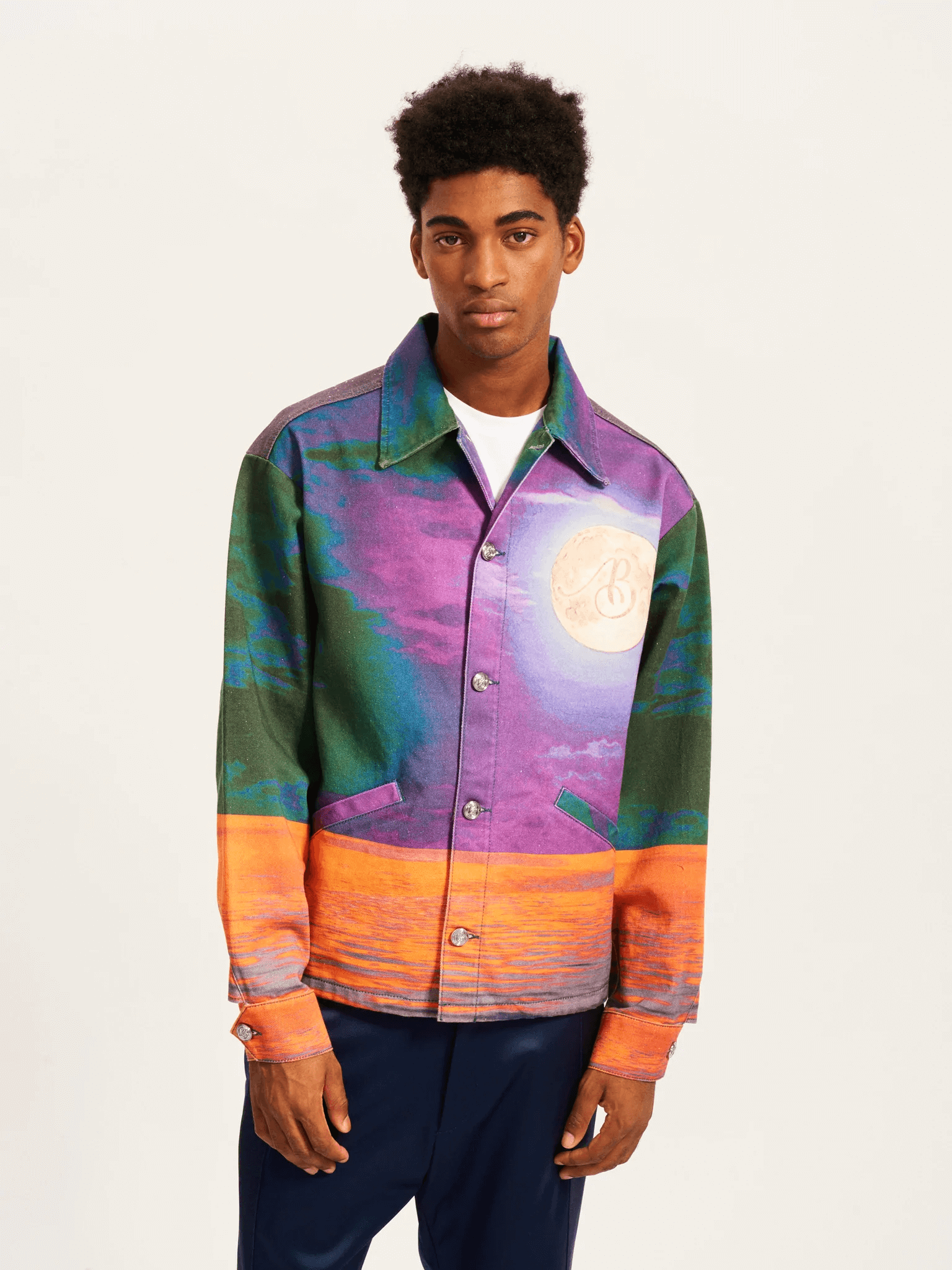 Овершот Printed Denim Jacket