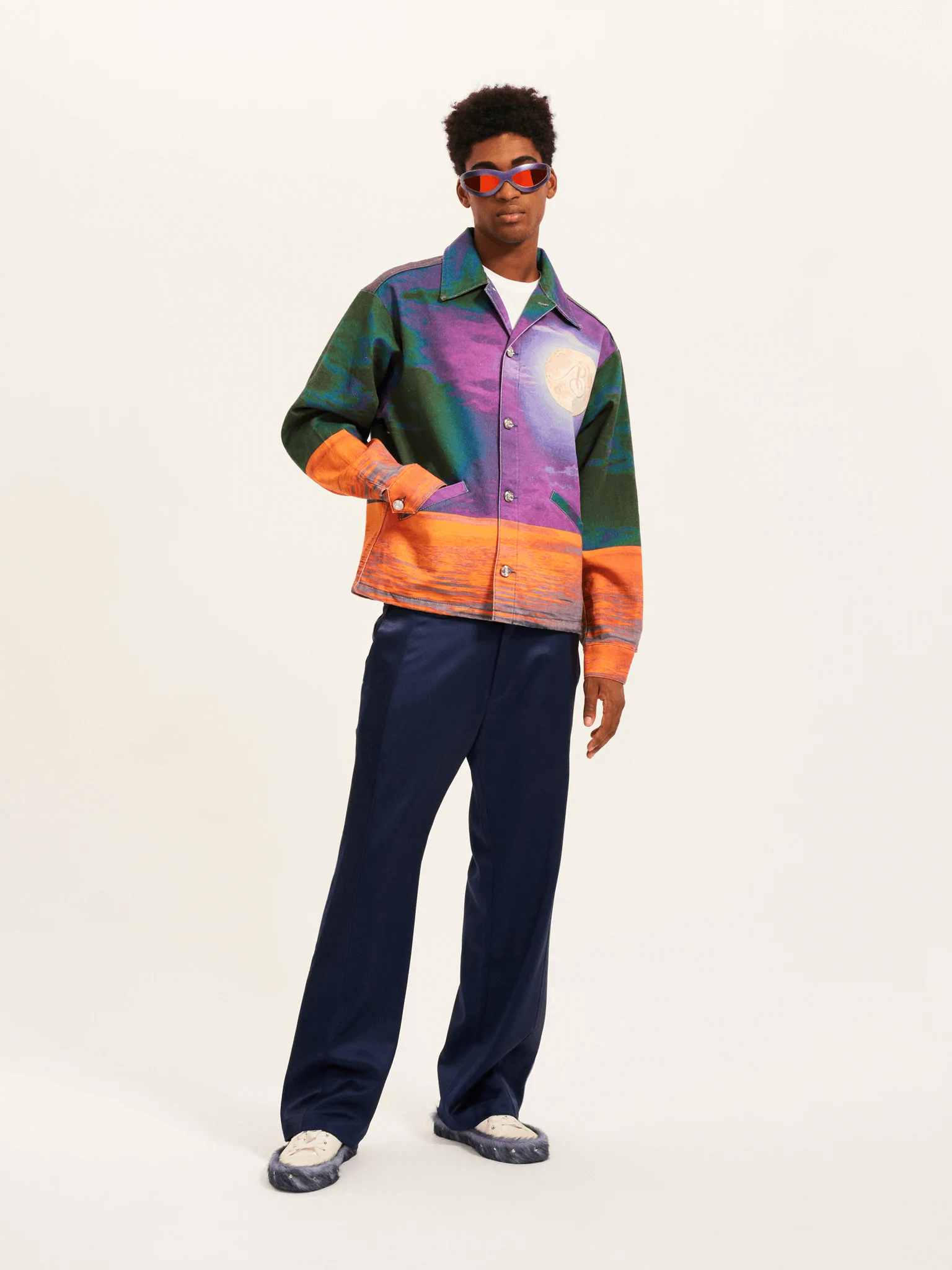 Овершот Printed Denim Jacket