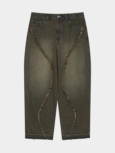 Джинсы CURVED RAW EDGE DENIM WIDE (размер S, цвет Коричневый)