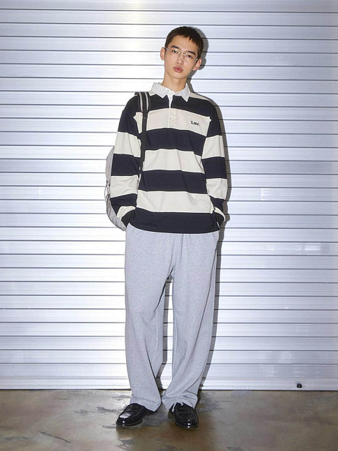 Лонгслив STRIPE GOTHIC NAME RUGBY (размер XL, цвет Черный-Бежевый)