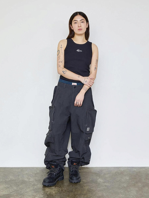 Брюки PIGMENT DYED MULTI CARGO WIDE (размер S, цвет Черный)