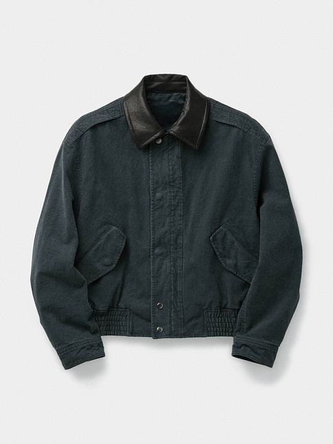 Бомбер LEATHER COLLAR WASHED CATIONIZED (размер M, цвет Темно-синий)