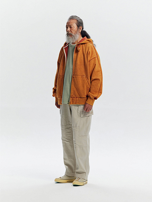 Худи VINTAGE DYEING ZIP UP PARKA (размер M, цвет Оранжевый)