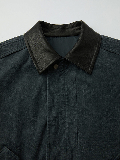 Бомбер LEATHER COLLAR WASHED CATIONIZED (размер M, цвет Темно-синий)