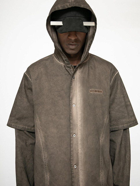 Рубашка WASHED HOODED LAYERED (размер 46, цвет Коричневый)