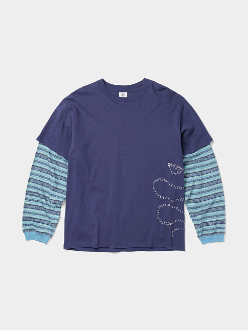 Лонгслив Y.E.S JACQUARD STRIPE LAYERD (размер M, цвет Синий)