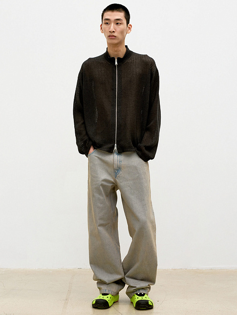 Свитер LINEN BLEND STAND COLLAR ZIP-UP (размер M, цвет Темно-серый)