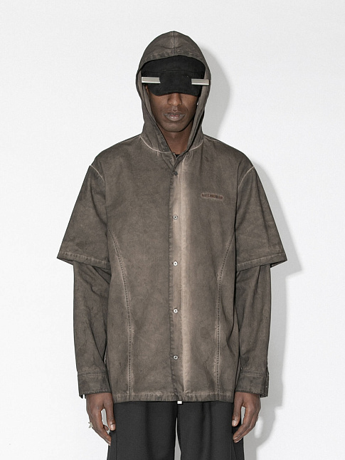 Рубашка WASHED HOODED LAYERED (размер 46, цвет Коричневый)