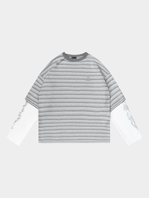 Лонгслив RHYTHM (размер L, цвет Серый-Белый)