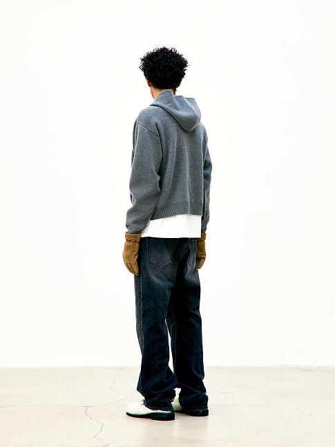 Худи DOUBLE FACE WOOL AND BLEND ZIP-UP (размер XL, цвет Темно-серый)