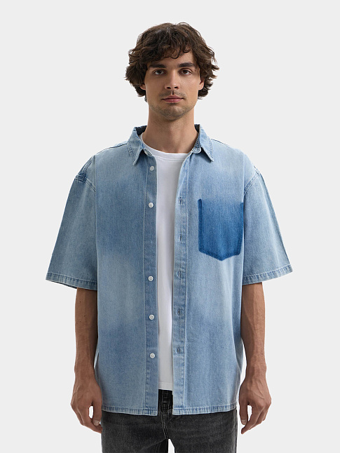 Рубашка DISTRESSED UTILITY DENIM (размер S, цвет Синий)