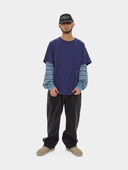 Лонгслив Y.E.S JACQUARD STRIPE LAYERD (размер M, цвет Синий)