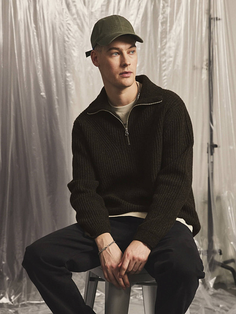 Свитер HALF ZIP WOOL (размер XXL, цвет Темно-коричневый)