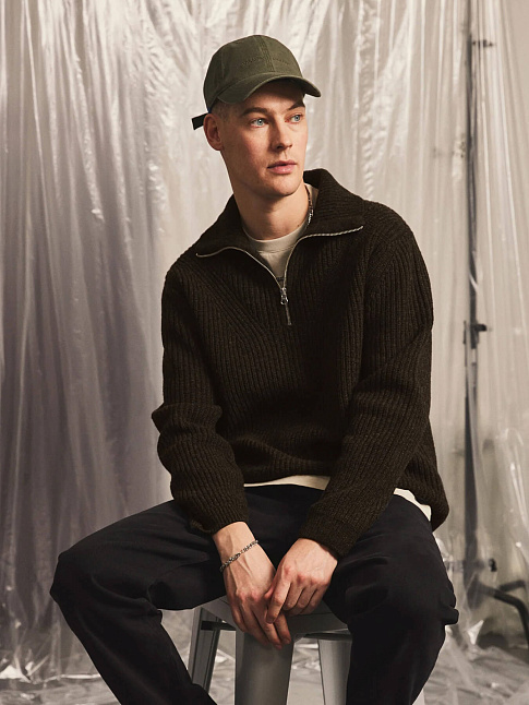 Свитер HALF ZIP WOOL (размер S, цвет Темно-коричневый)