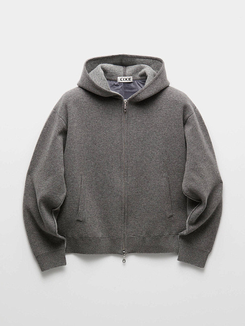 Худи DOUBLE FACE WOOL AND BLEND ZIP-UP (размер M, цвет Темно-серый)