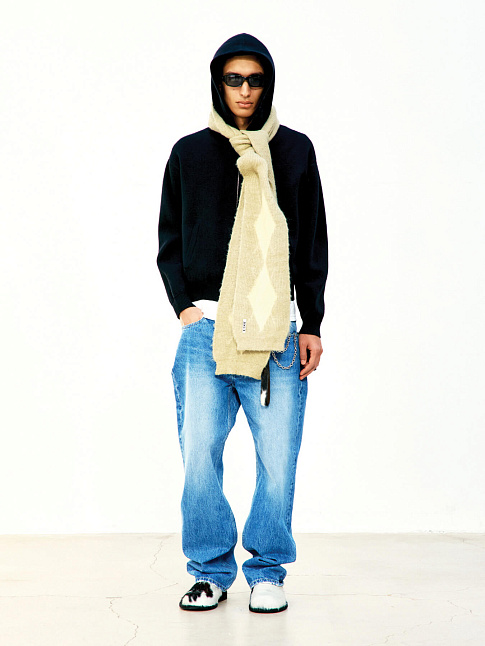 Худи DOUBLE FACE WOOL AND BLEND ZIP-UP (размер M, цвет Черный)
