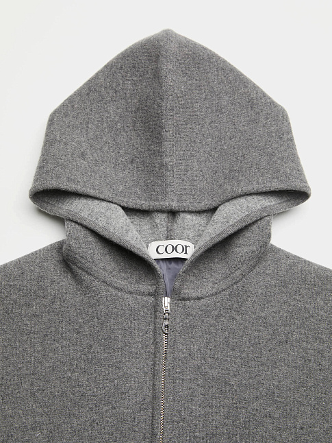 Худи DOUBLE FACE WOOL AND BLEND ZIP-UP (размер M, цвет Темно-серый)