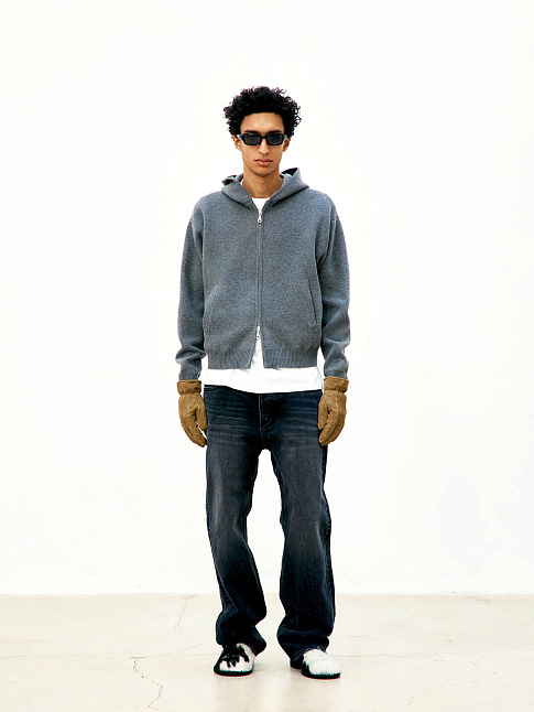 Худи DOUBLE FACE WOOL AND BLEND ZIP-UP (размер M, цвет Темно-серый)