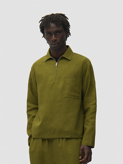 Рубашка LINEN QUARTER ZIP (размер M, цвет Зеленый)