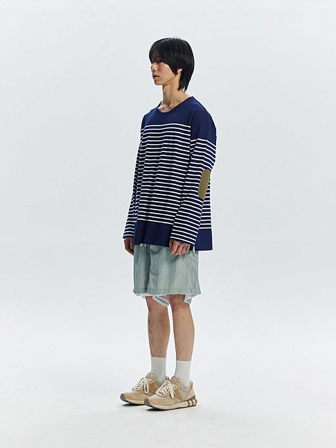 Лонгслив PATCH STRIPE BOAT NECK 004 (размер M, цвет Темно-синий)